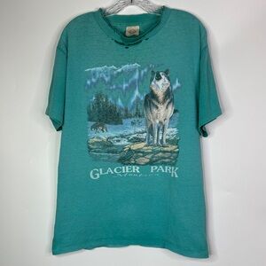 Vintage Prairie Mountain Glacier National Park Wolf Tshirt Large